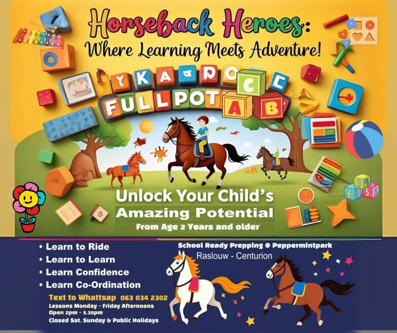 Learn to ride horse. And learn to learn. Excellent therapy and school as well as pre-school preparation. Learn whilst you learn to ride horse.